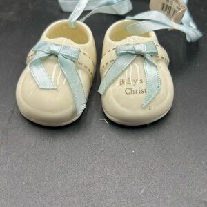 Macy's Ceramic Baby Shoes with Blue Ribbon baby’s first Christmas
